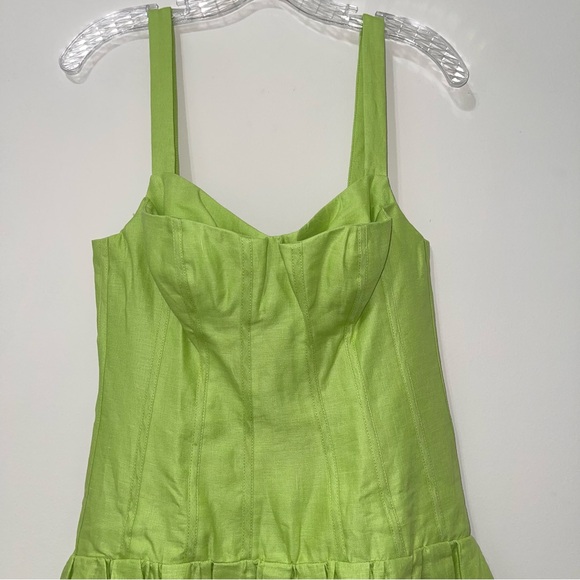 NICHOLAS MAKENNA DROP WAIST CORSET LINEN MIDI DRESS - LIME - Picture 5 of 10